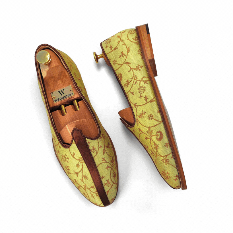 Mint Green Free Embroidery Ethnic Wedding Shoes Nagra Mojari Loafer for Men