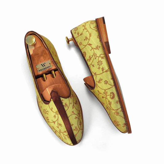 Mint Green Free Embroidery Ethnic Wedding Shoes Nagra Mojari Loafer for Men