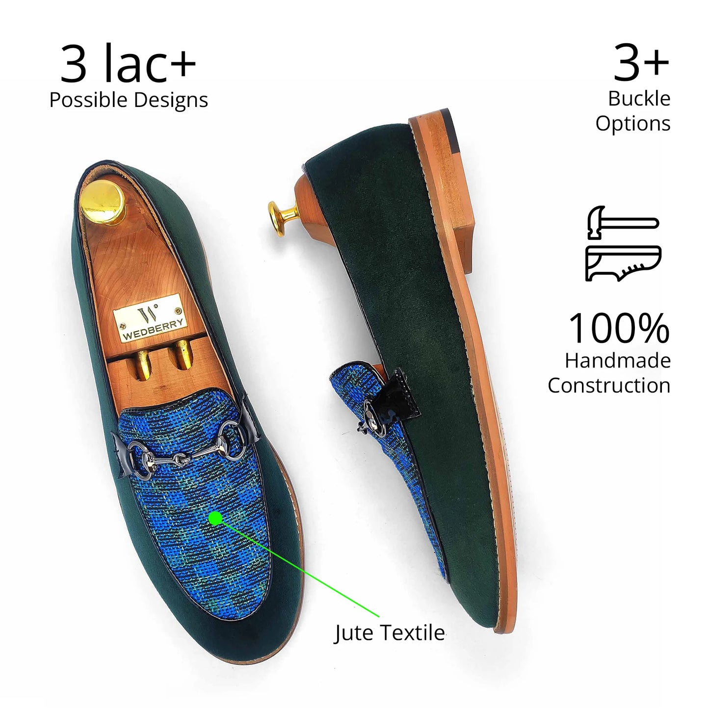 Green Spidy Hugo Buckle Wedding Ethnic Shoes Party Loafers for Men