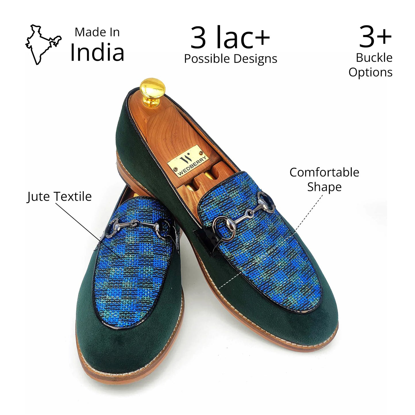 Green Spidy Hugo Buckle Wedding Ethnic Shoes Party Loafers for Men
