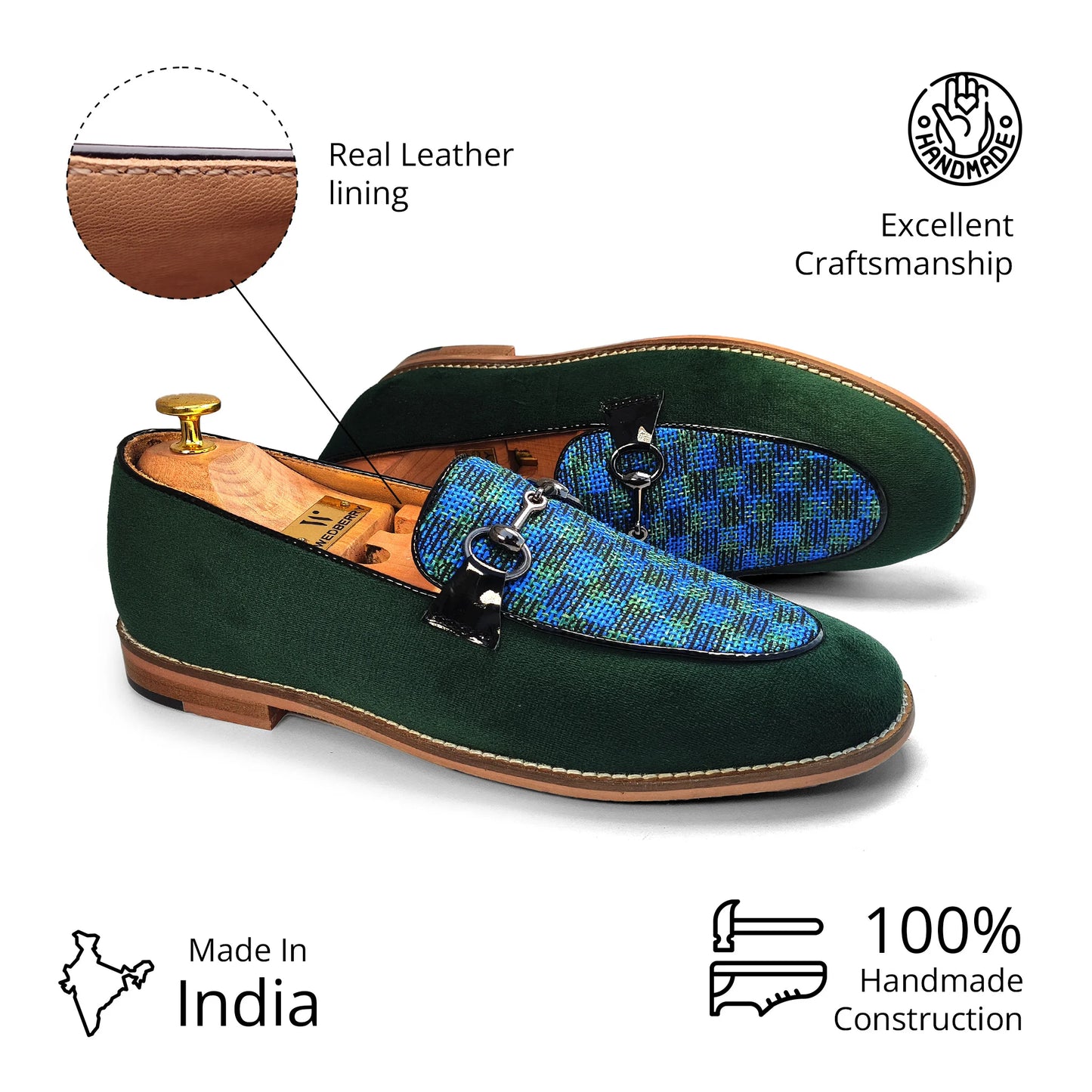 Green Spidy Hugo Buckle Wedding Ethnic Shoes Party Loafers for Men