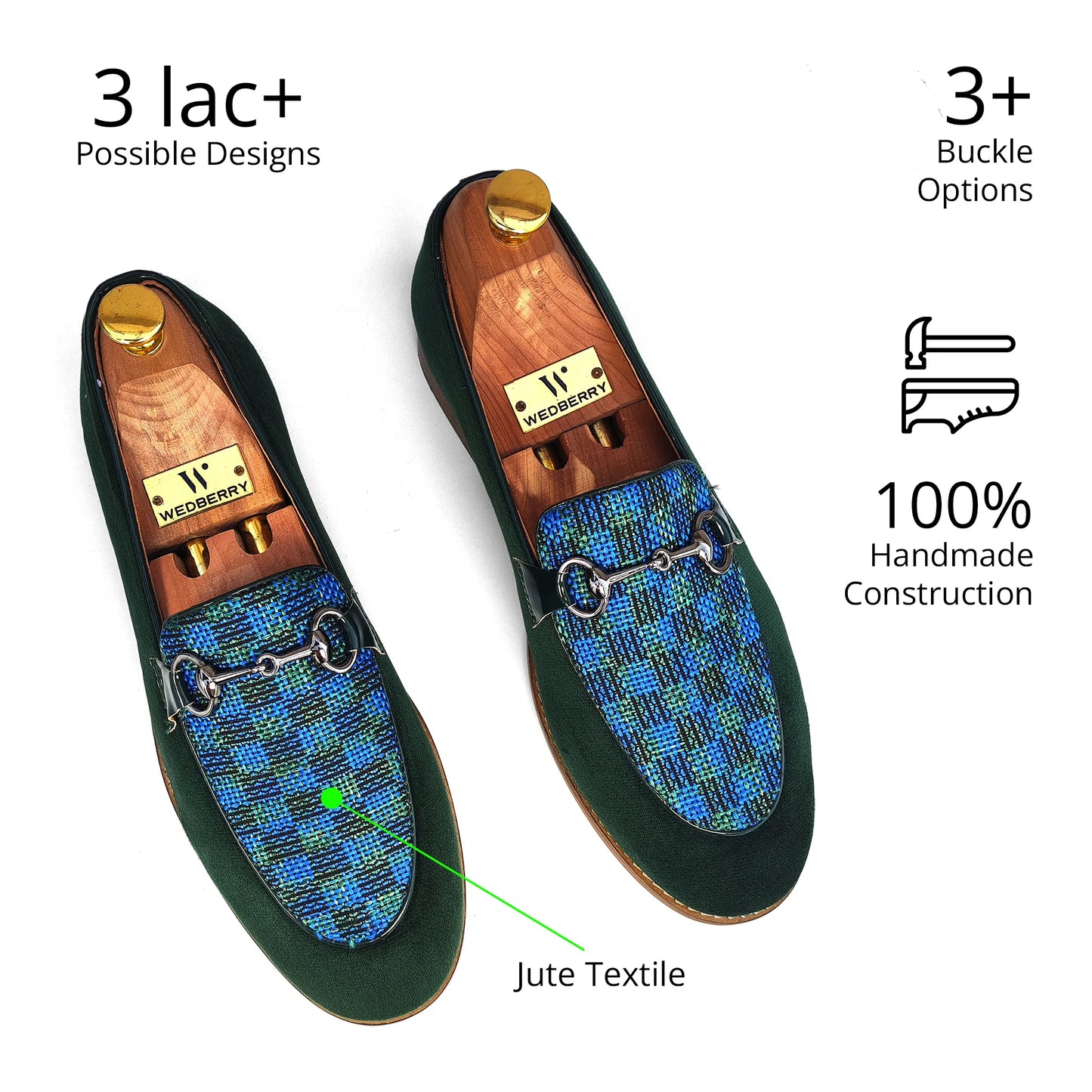 Green Velvet with Buckle Ethnic Wedding Ethnic Shoes Party Loafer Slipon for Men