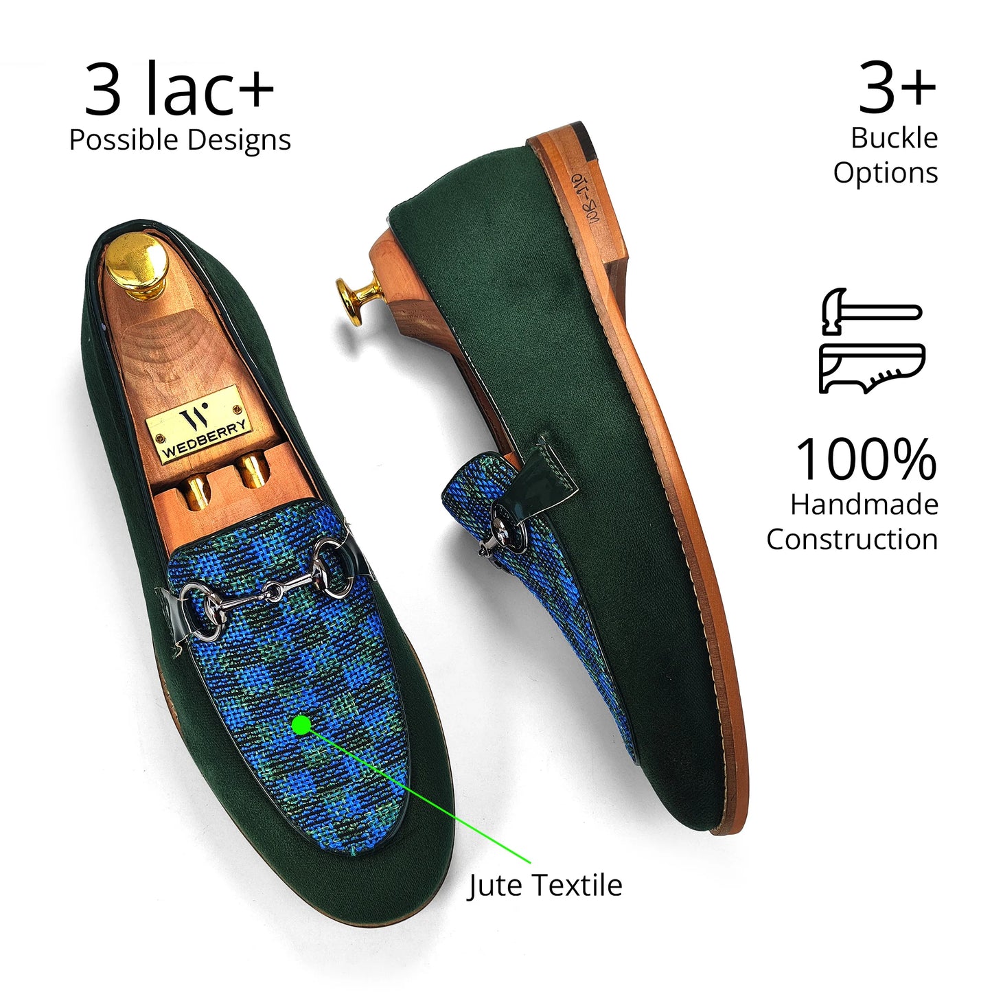 Green Velvet with Buckle Ethnic Wedding Ethnic Shoes Party Loafer Slipon for Men