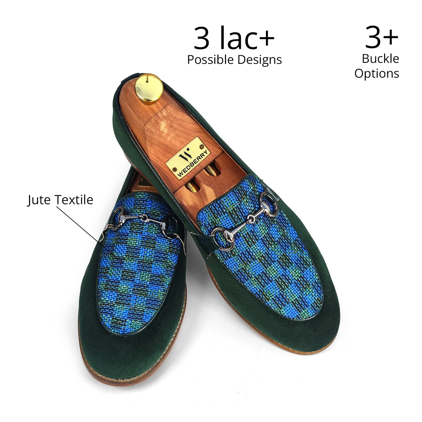 Green Velvet with Buckle Ethnic Wedding Ethnic Shoes Party Loafer Slipon for Men