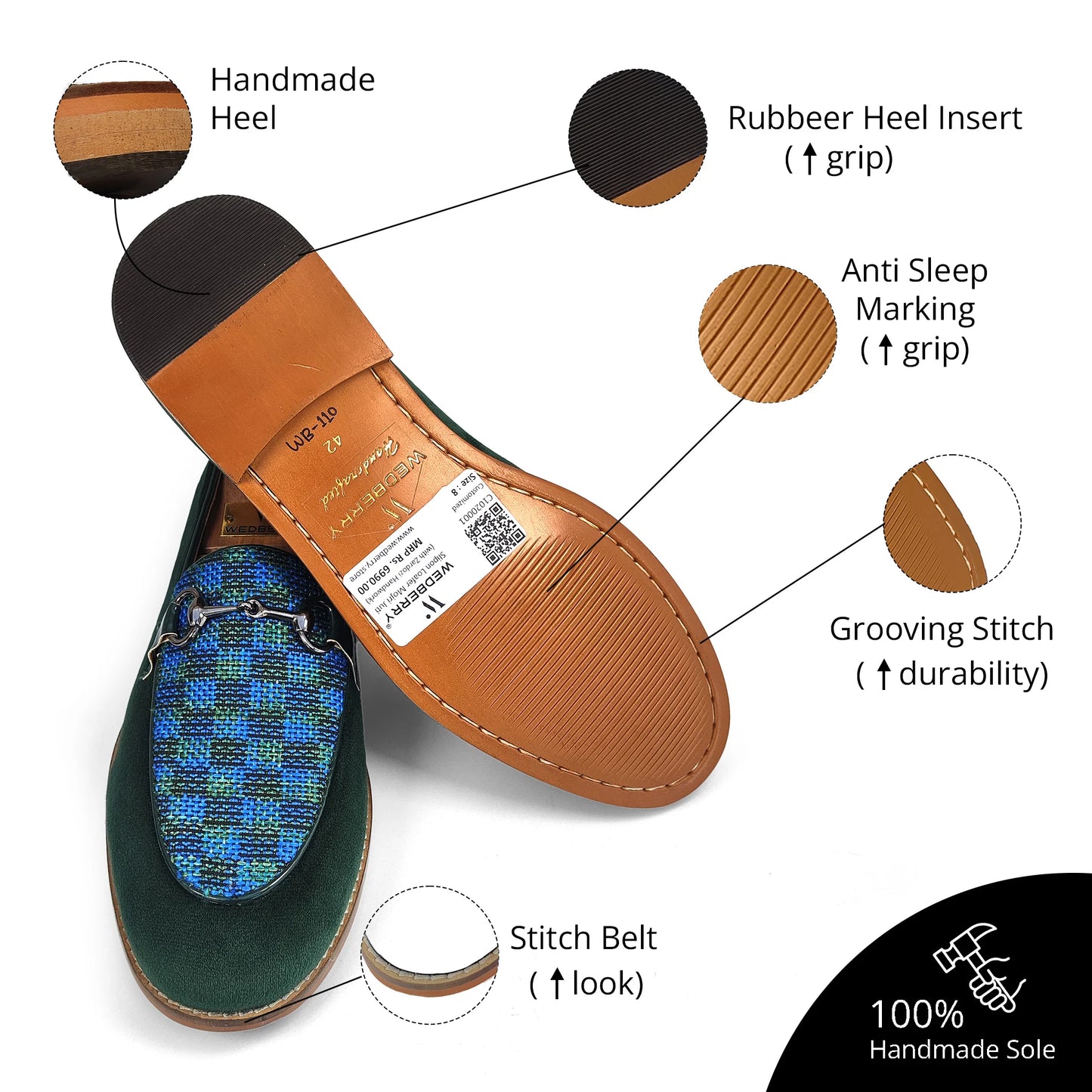 Green Velvet with Buckle Ethnic Wedding Ethnic Shoes Party Loafer Slipon for Men