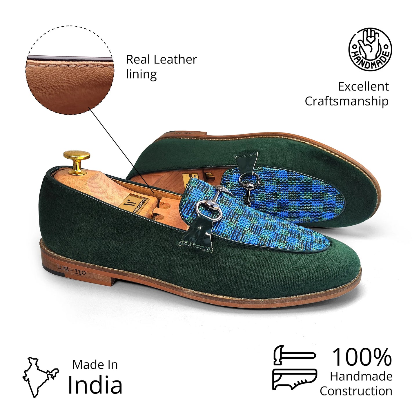Green Velvet with Buckle Ethnic Wedding Ethnic Shoes Party Loafer Slipon for Men