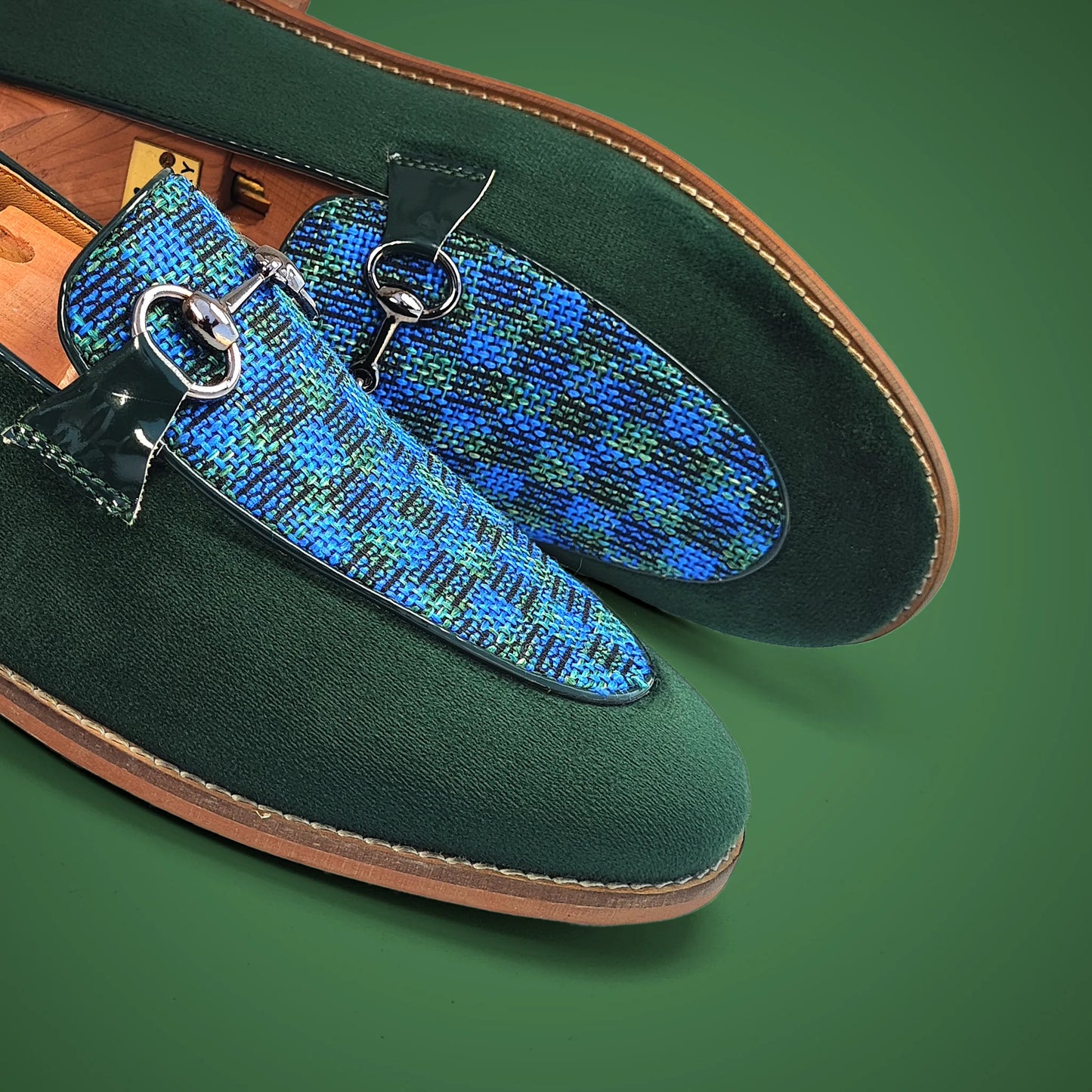 Green Velvet with Buckle Ethnic Wedding Ethnic Shoes Party Loafer Slipon for Men