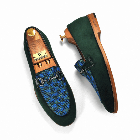 Green Velvet with Buckle Ethnic Wedding Ethnic Shoes Party Loafer Slipon for Men