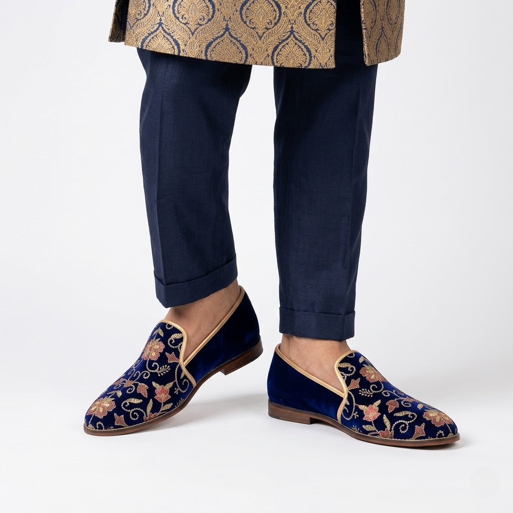Navy Velvet Embroidered in Duet for Men