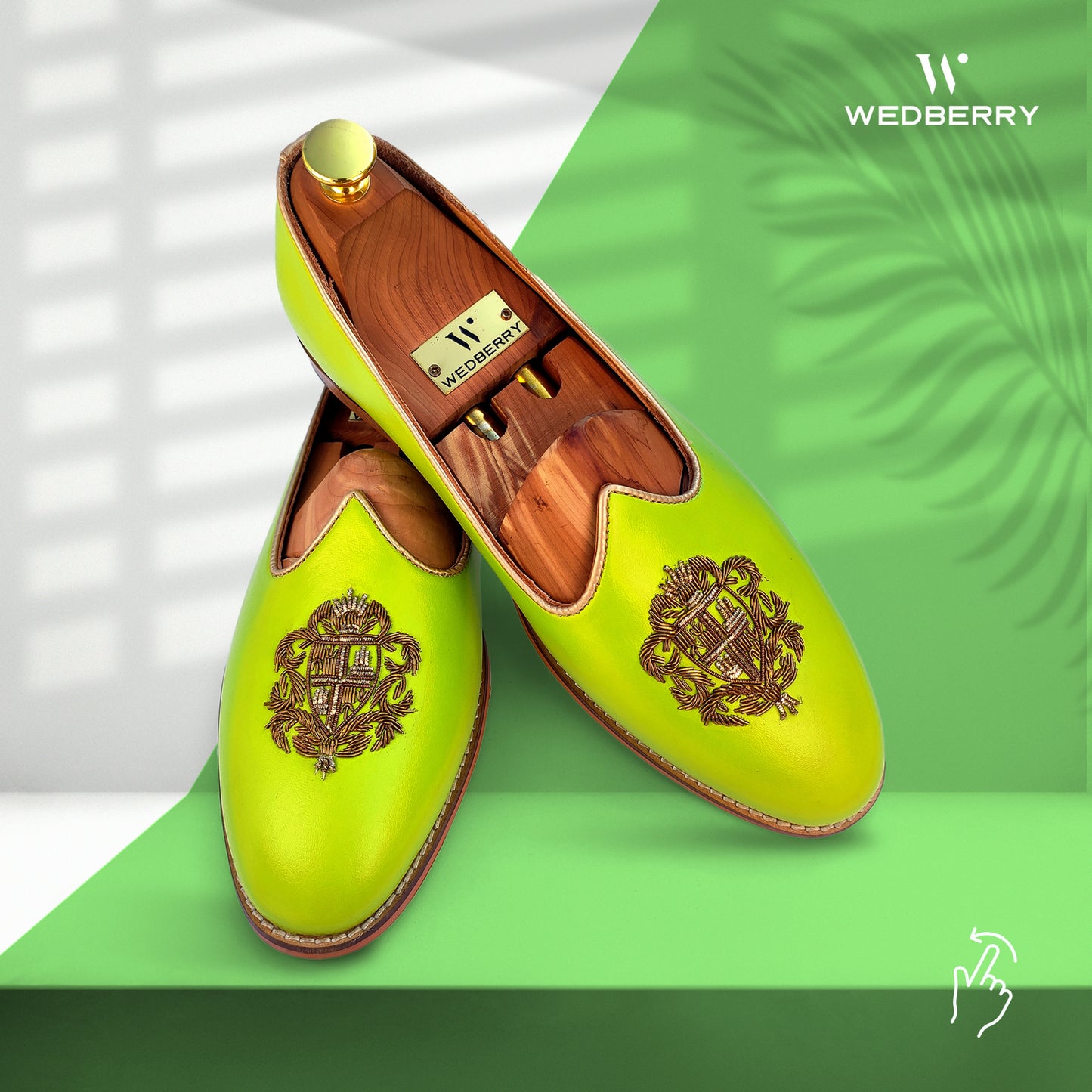 Neon Green Zardozi Handwork Wedding Ethnic Shoes Party Loafers for Men