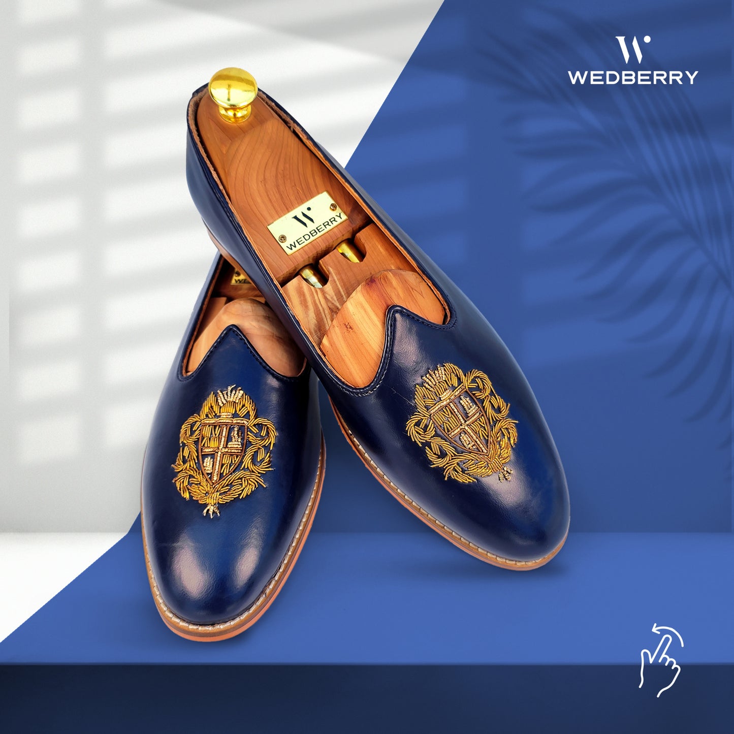 Navy blue Zardozi Handwork Wedding Ethnic Shoes Party Loafers for Men