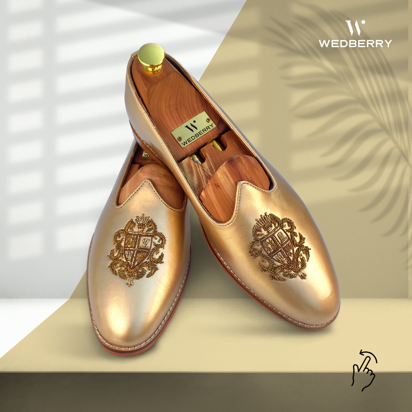 Light Gold Zardozi Handwork Wedding Shoes Ethnic Loafers Mojri for Men