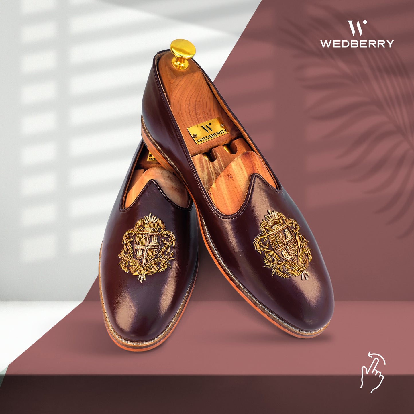 Brown Zardozi Handwork Nagra Slipon Mojri for Men