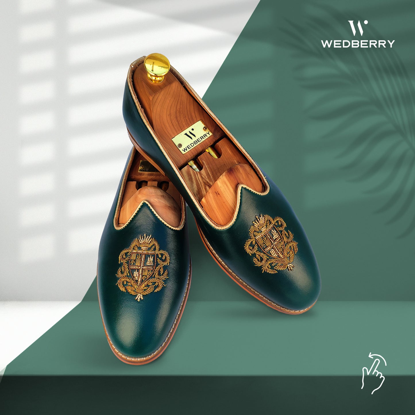 Forest Green Zardozi Handwork Nagra Slipon Mojri for Men