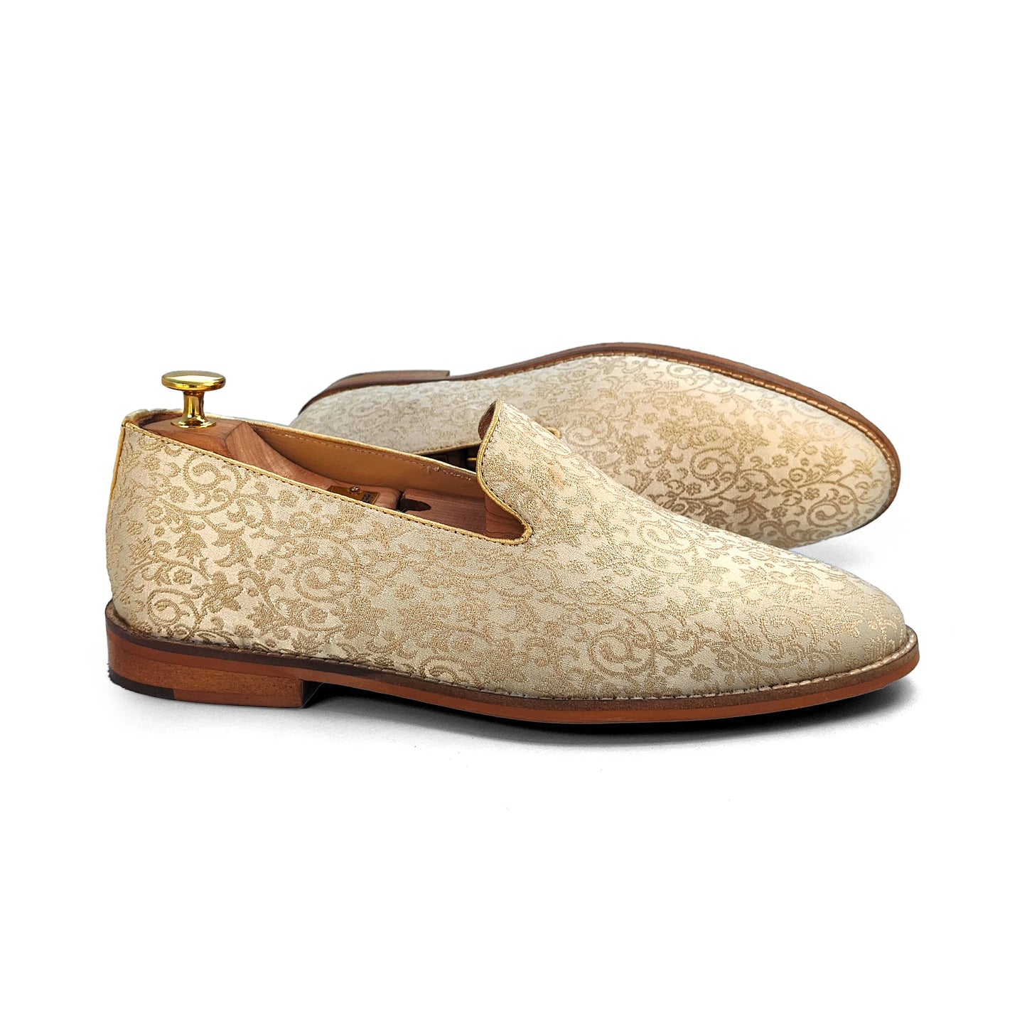 Light Biege and Self Embroidery Loafer Mojari Slipon for Men