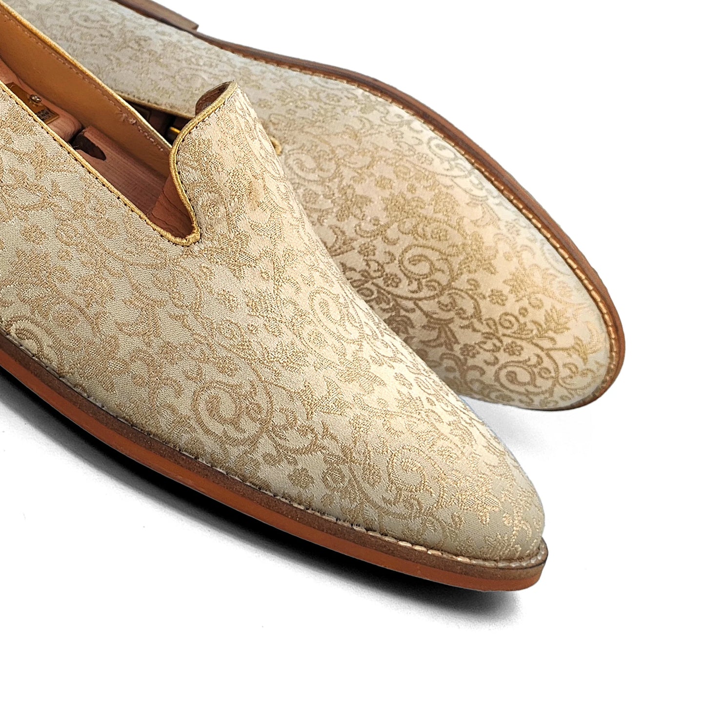 Light Biege and Self Embroidery Loafer Mojari Slipon for Men