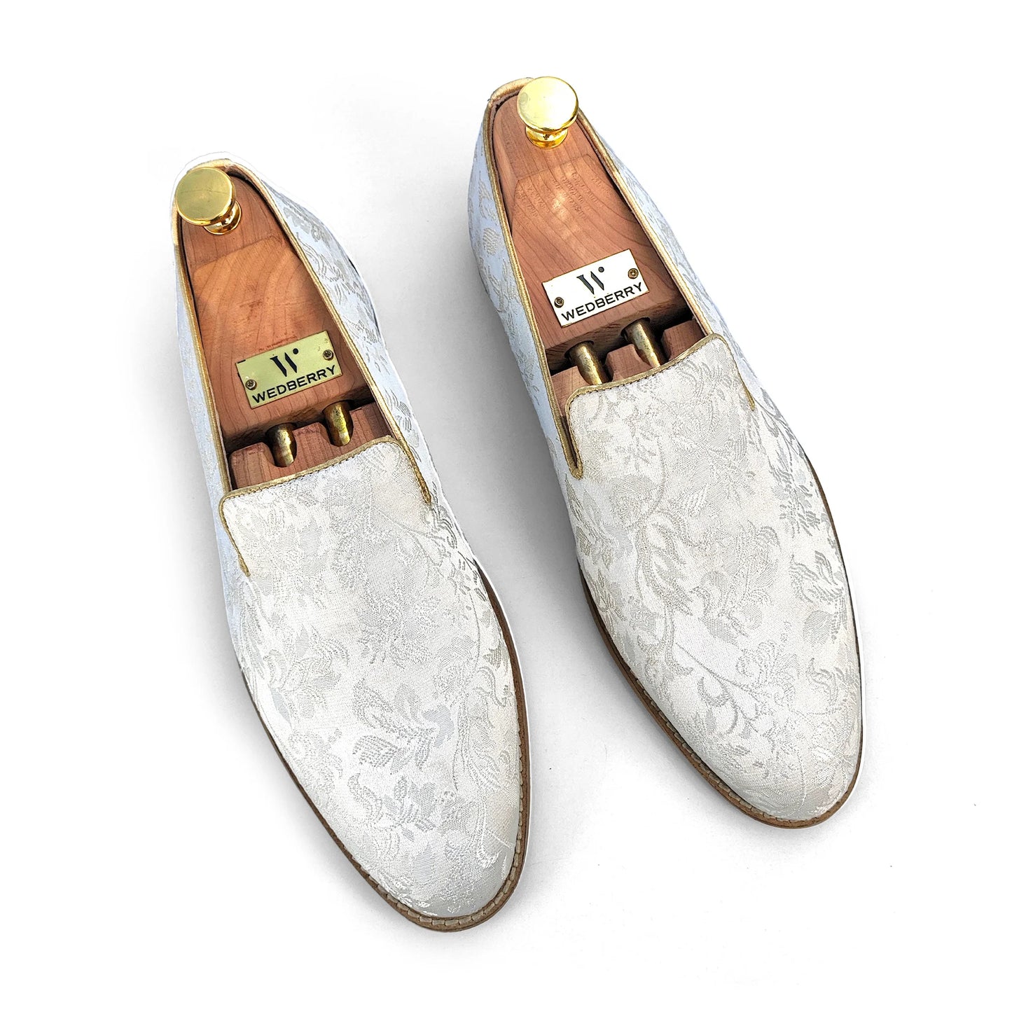 White Flowers Self Embroidery Loafer Mojari Slipon for Men
