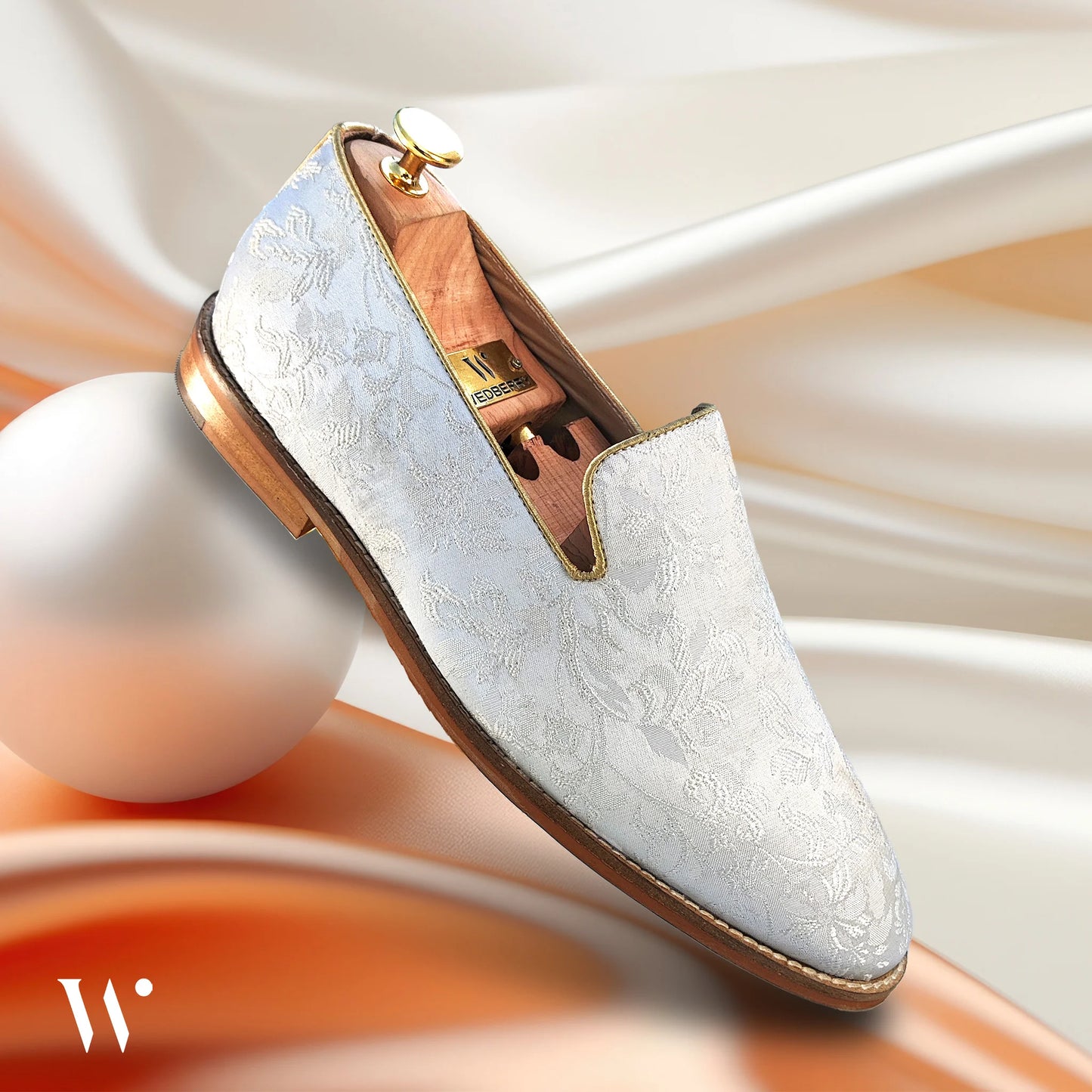 White Flowers Self Embroidery Loafer Mojari Slipon for Men