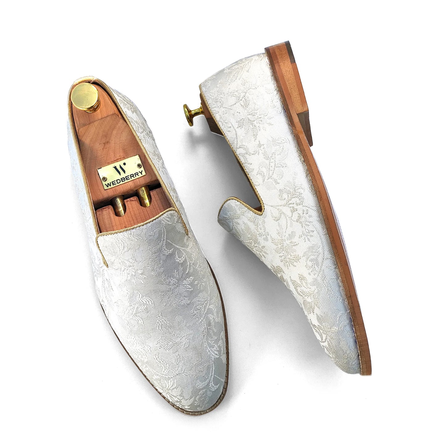 White Flowers Self Embroidery Loafer Mojari Slipon for Men