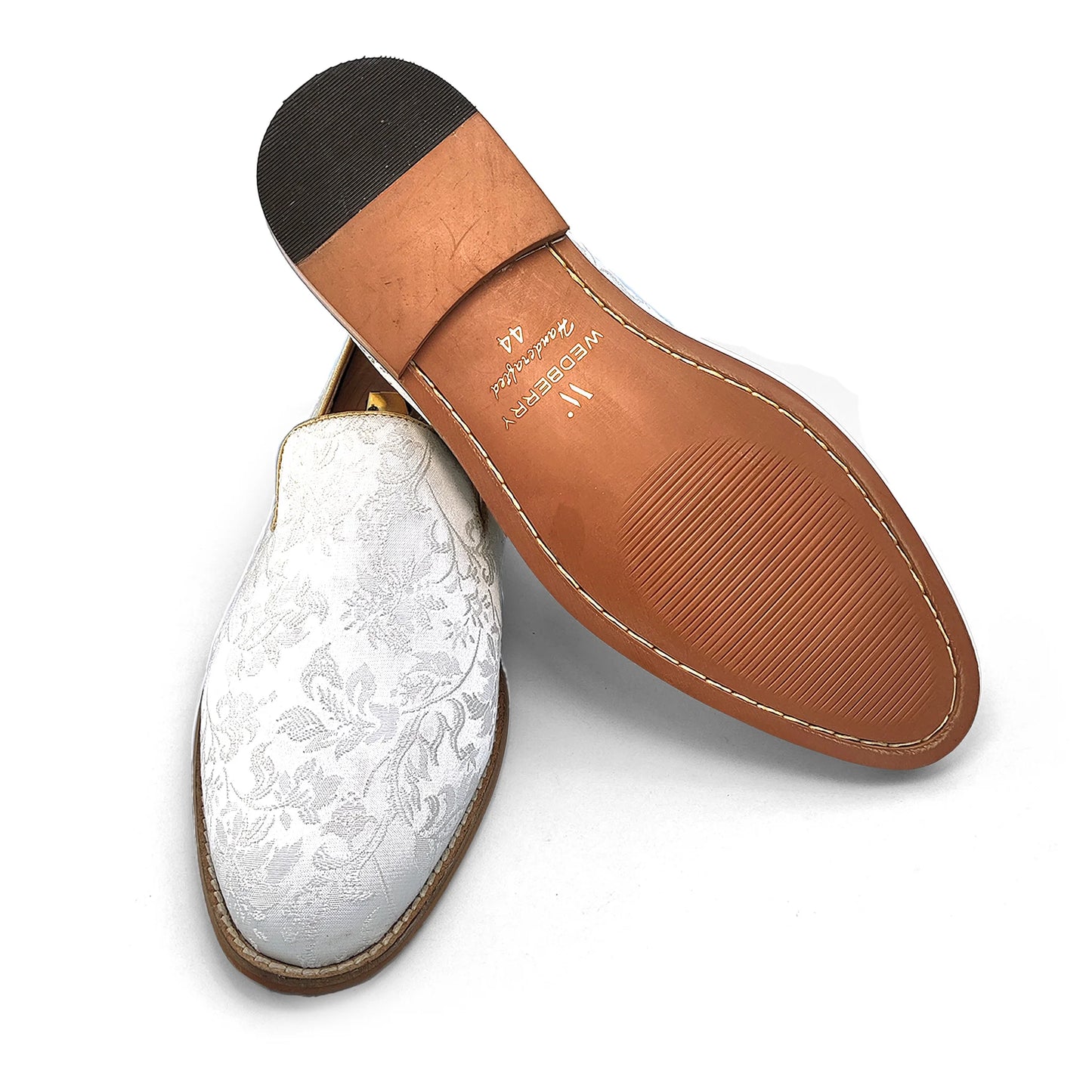 White Flowers Self Embroidery Loafer Mojari Slipon for Men