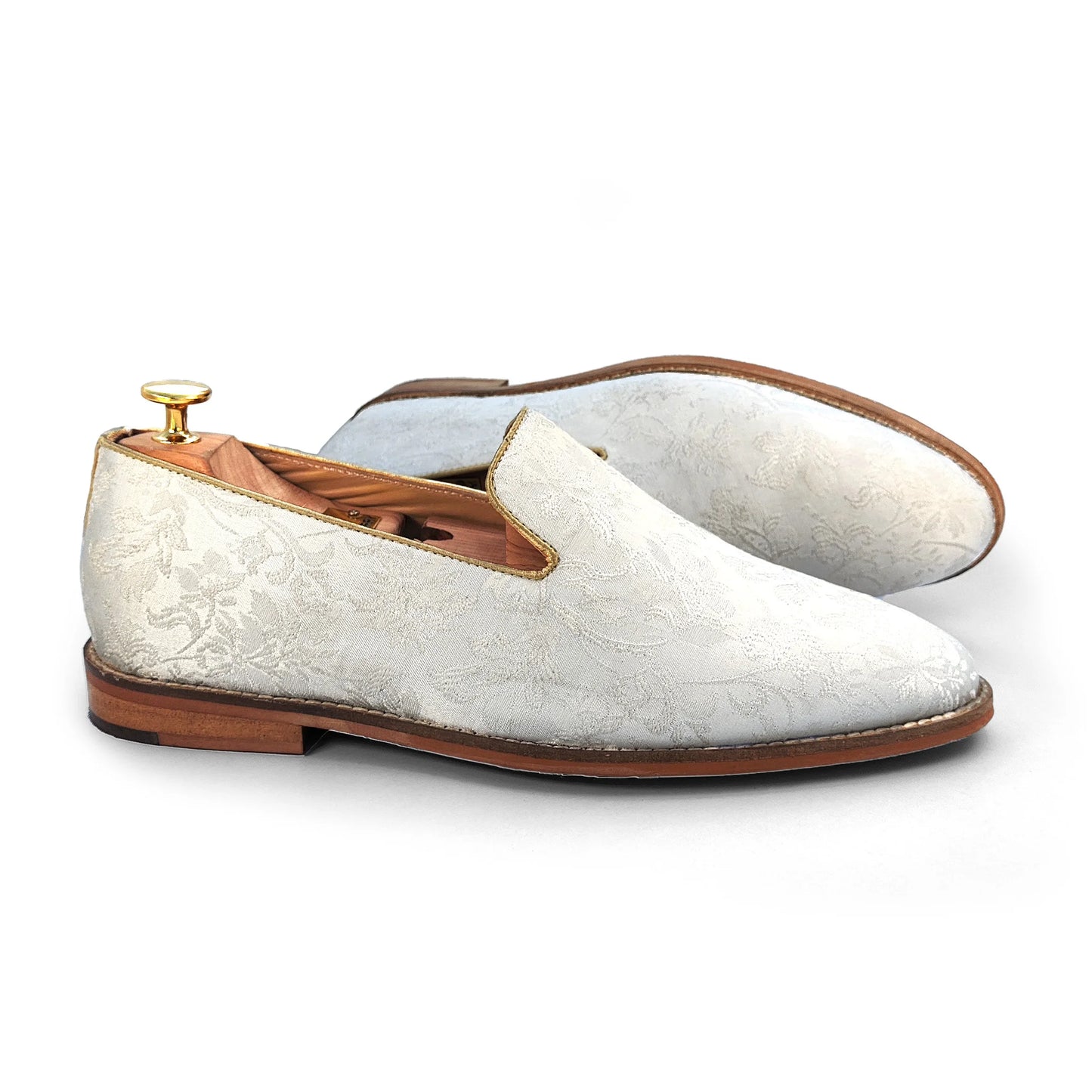 White Flowers Self Embroidery Loafer Mojari Slipon for Men