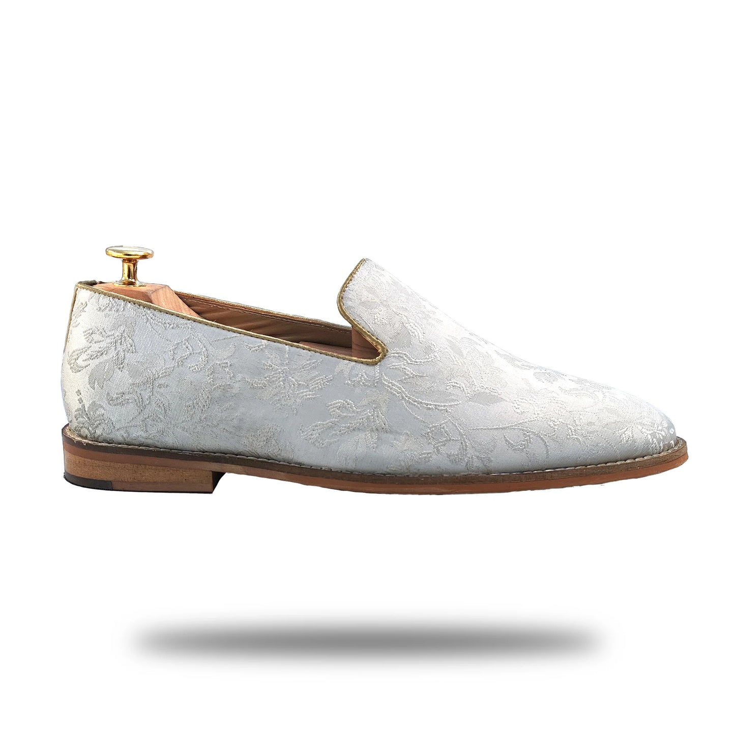 White Flowers Self Embroidery Loafer Mojari Slipon for Men