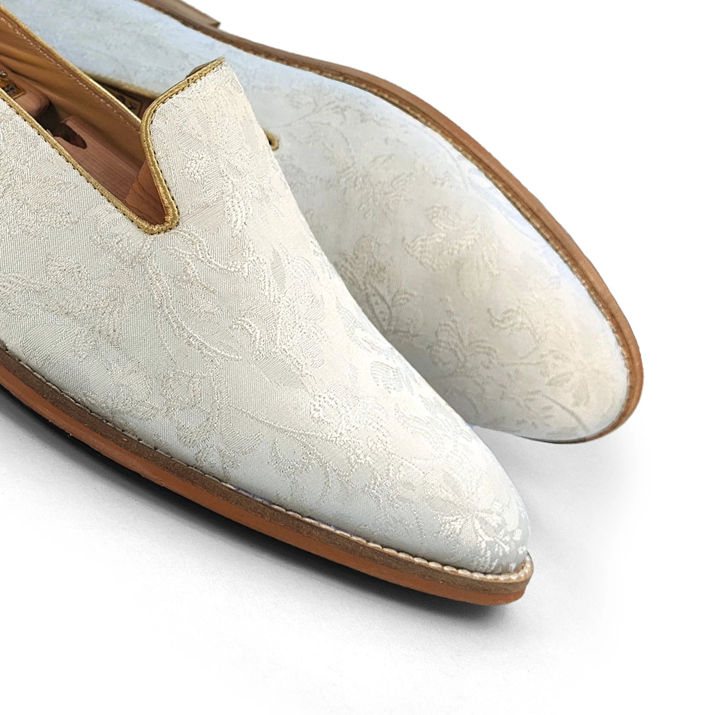White Flowers Self Embroidery Loafer Mojari Slipon for Men
