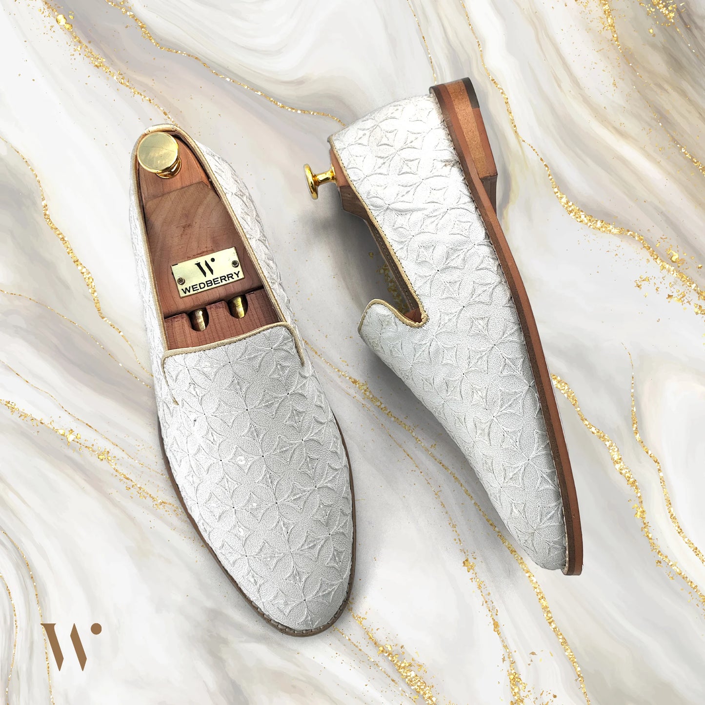 White Embroidery Mojari Shoes for Men