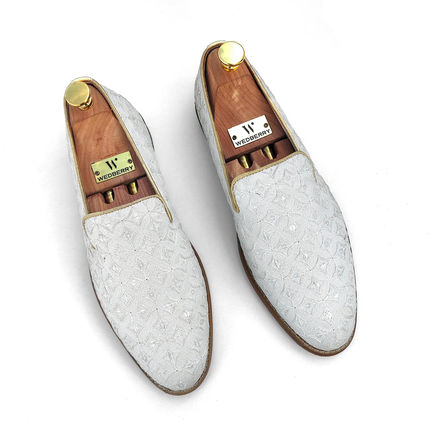 White Embroidery Mojari Shoes for Men