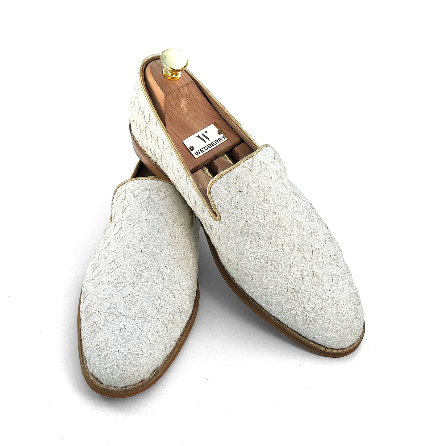 White Embroidery Mojari Shoes for Men