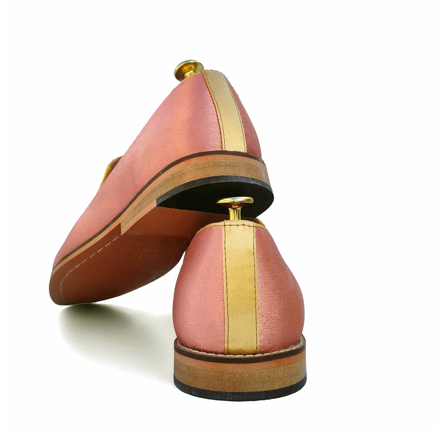 Peach Satin Silk with Golden Zardozi Handwork Loafers for Men