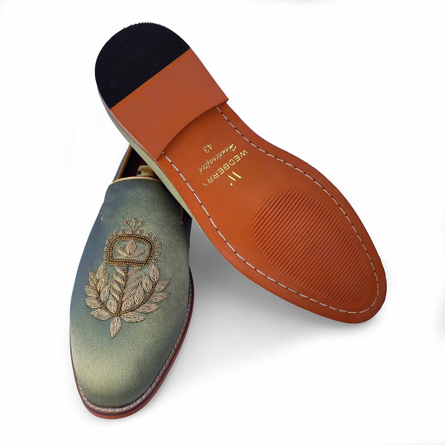 Pista Green Zardozi Handwork Wedding Ethnic Shoes for Men