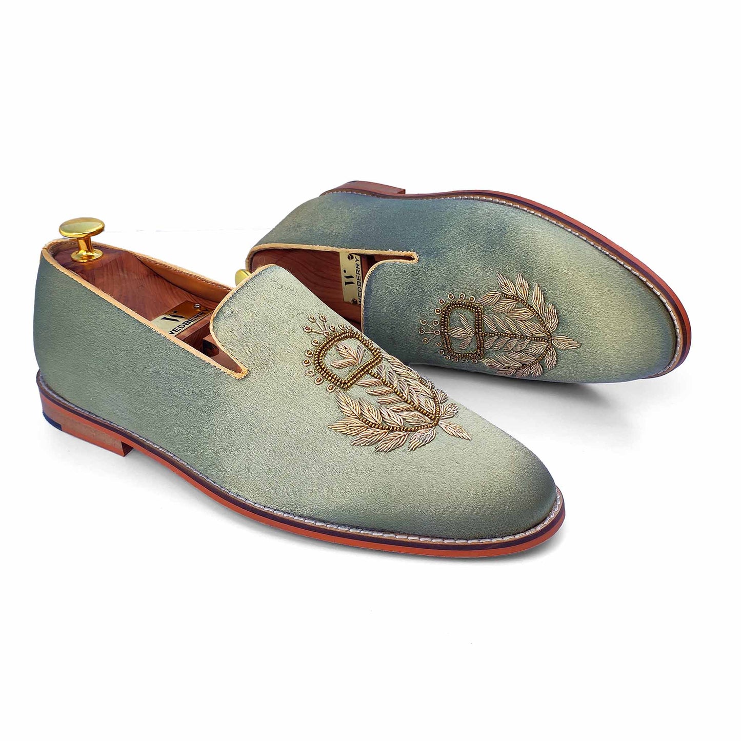 Pista Green Zardozi Handwork Wedding Ethnic Shoes for Men