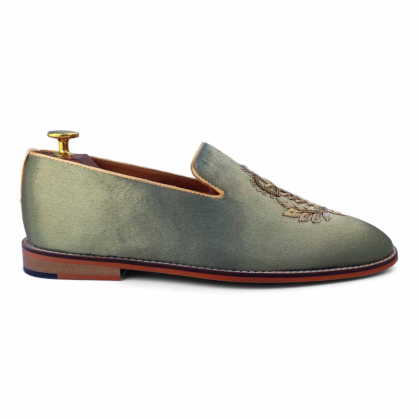Pista Green Zardozi Handwork Wedding Ethnic Shoes for Men
