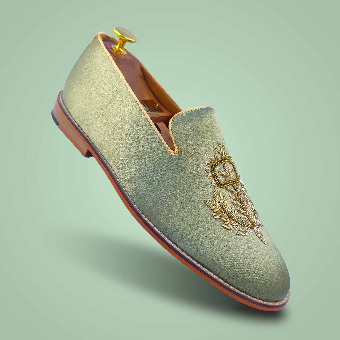 Pista Green Zardozi Handwork Wedding Ethnic Shoes for Men