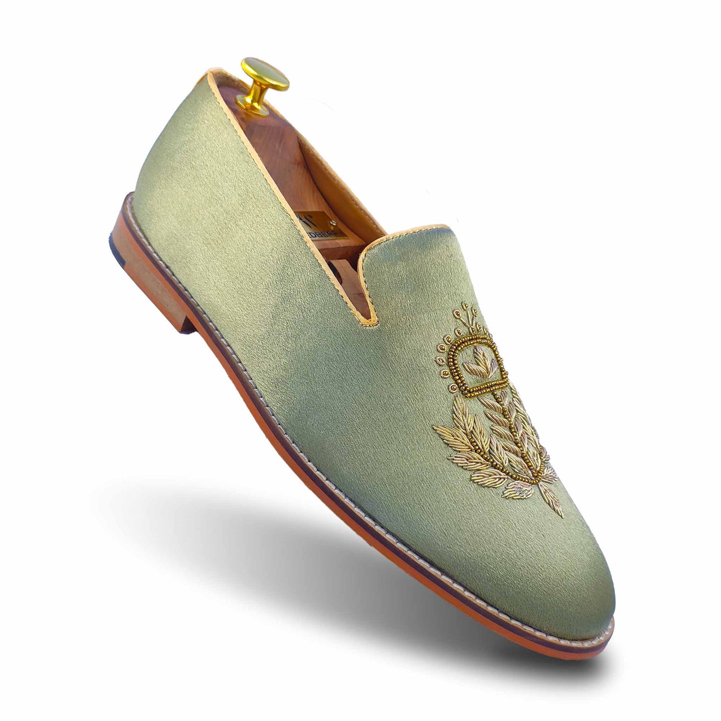 Pista Green Zardozi Handwork Wedding Ethnic Shoes for Men