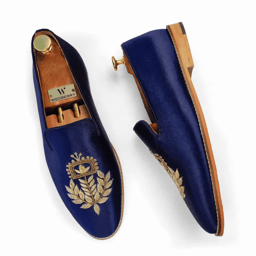 Navy Blue Zardozi Handwork Wedding Ethnic Shoes Party for Men