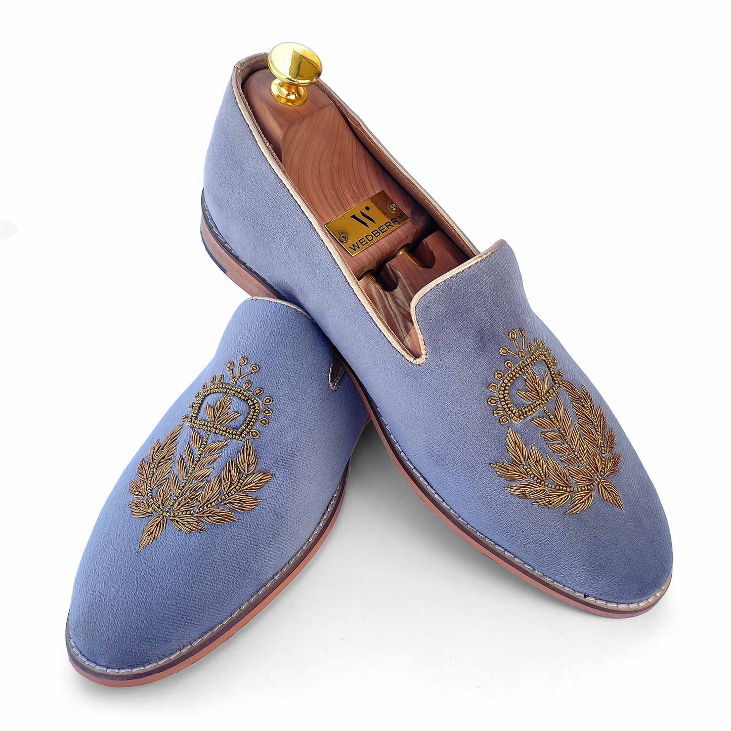 Grey Velvet Zardozi Wedding Ethnic Shoes Handwork for Men