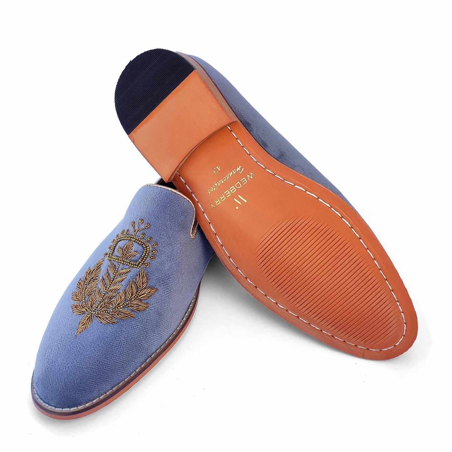 Grey Velvet Zardozi Wedding Ethnic Shoes Handwork for Men