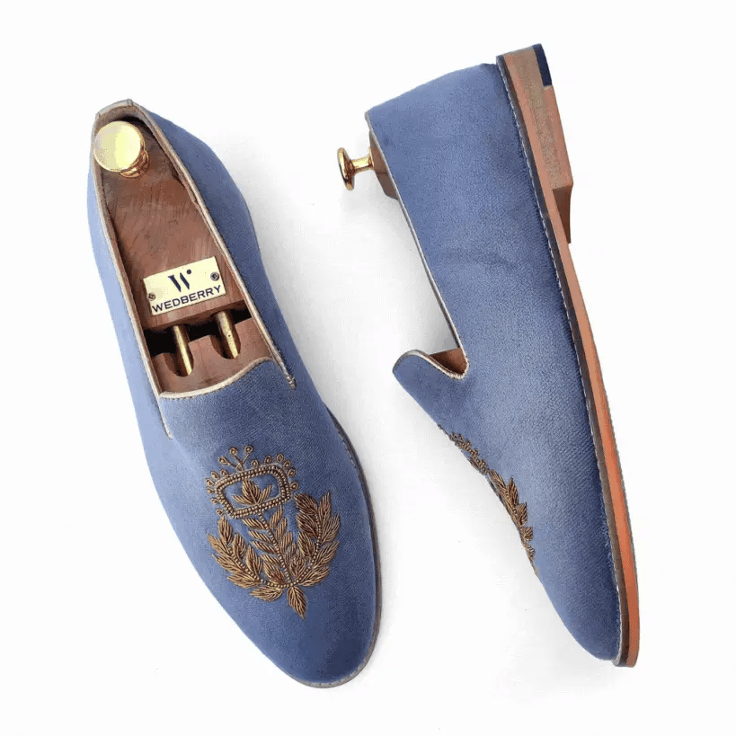 Grey Velvet Zardozi Wedding Ethnic Shoes Handwork for Men