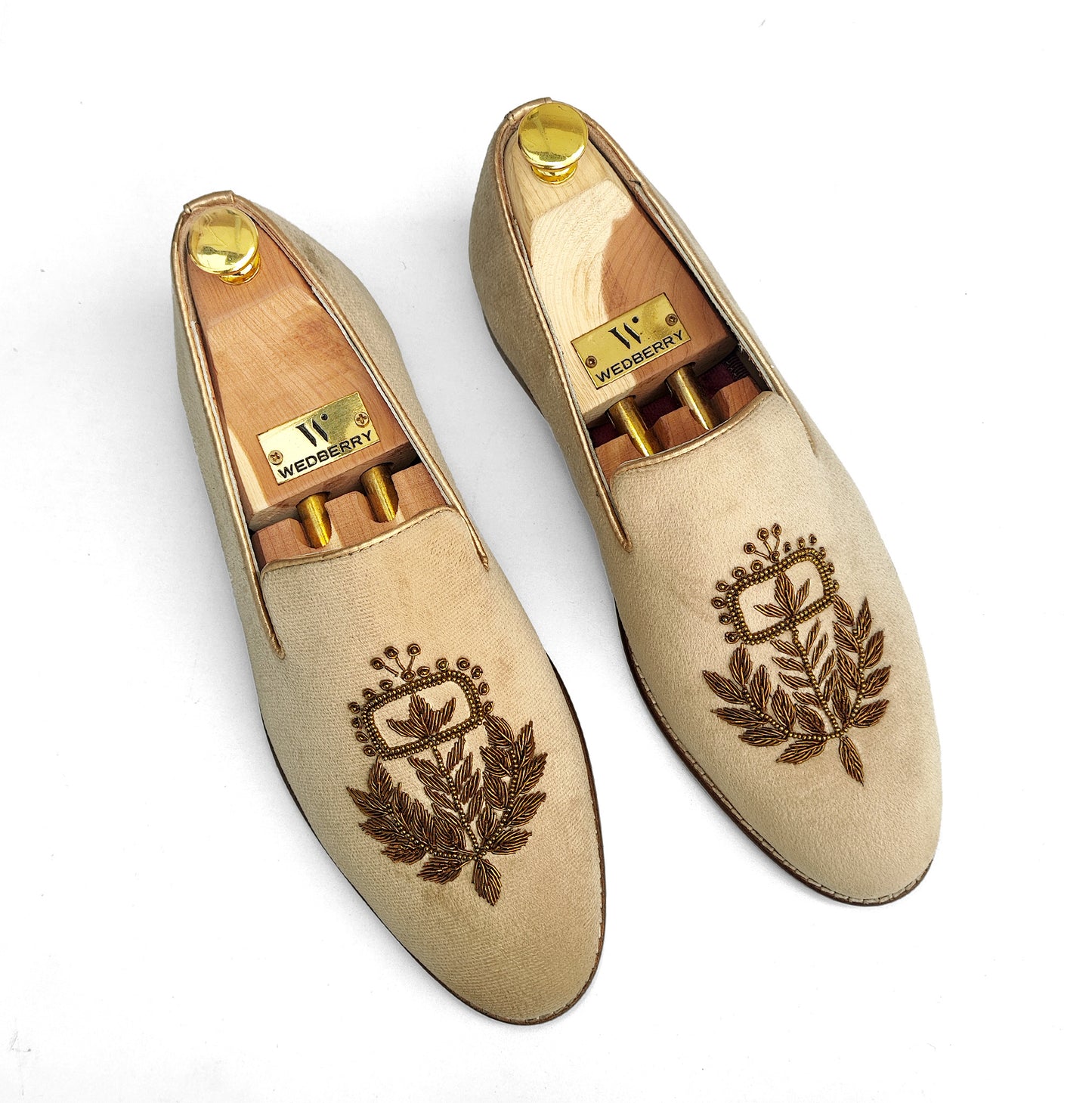 Beige Crème Velvet Handwork Loafers