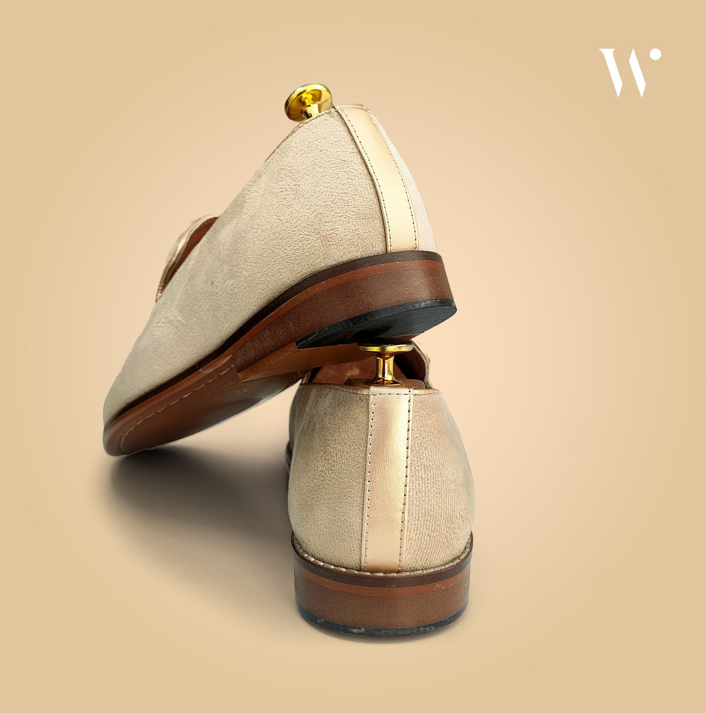 Beige Crème Velvet Handwork Loafers