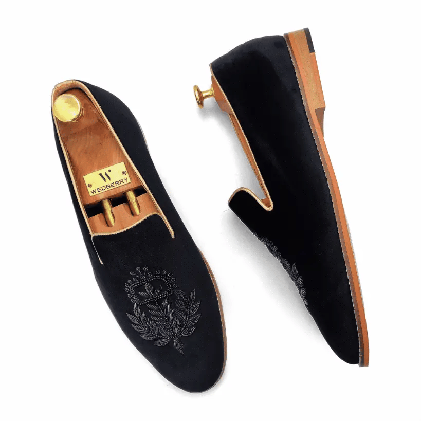Black Velvet Zardozi Loafers