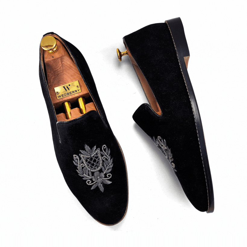 Black Velvet with Gun Metal Gold Zardozi Handwork for Men