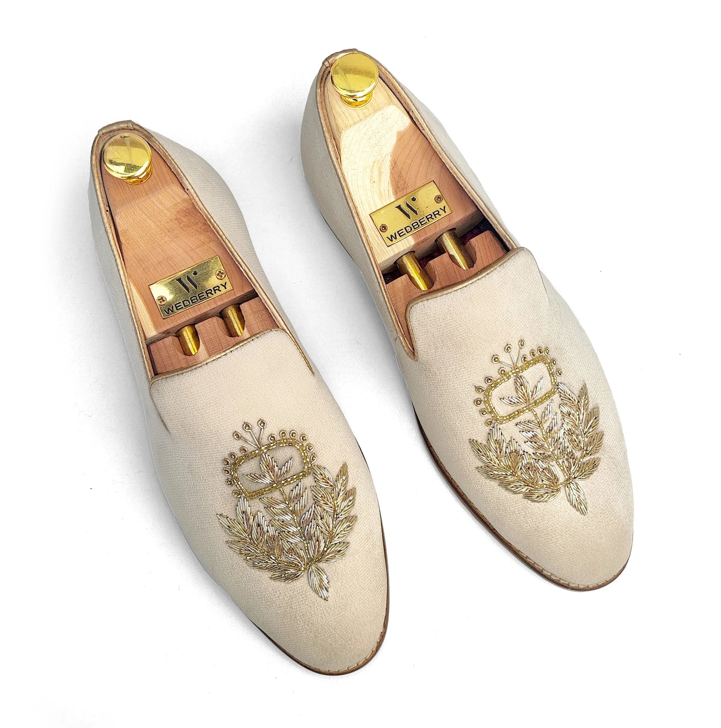 Light Ivory Velvet Handwork Shoes