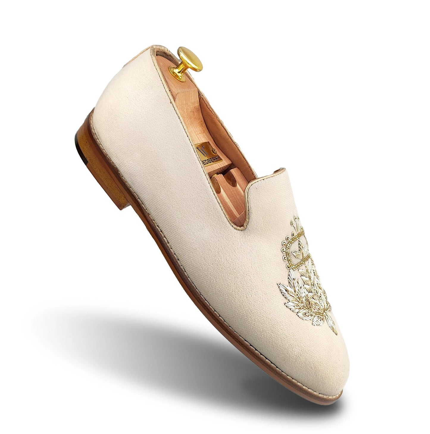 Light Ivory Velvet Handwork Shoes
