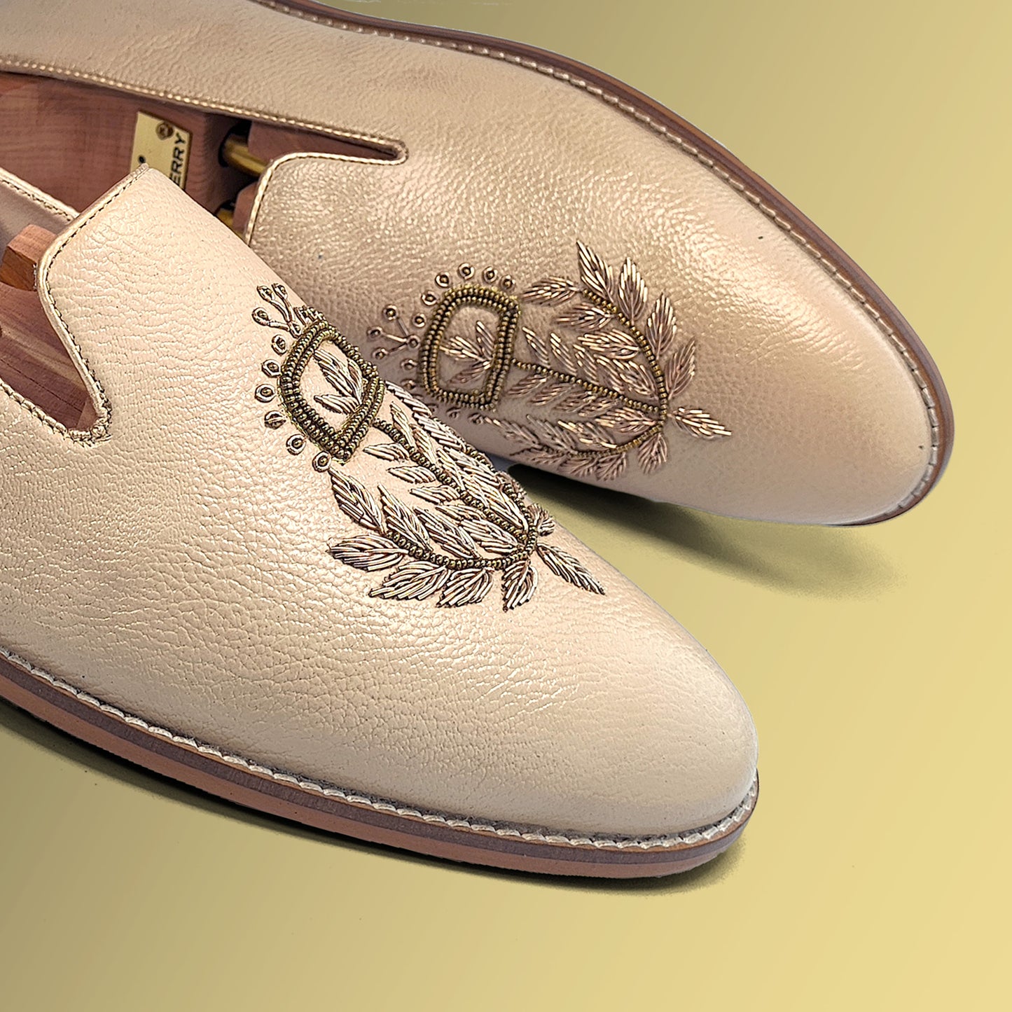 Beige Leather Style with Antique Gold Zardozi Handwork for Men