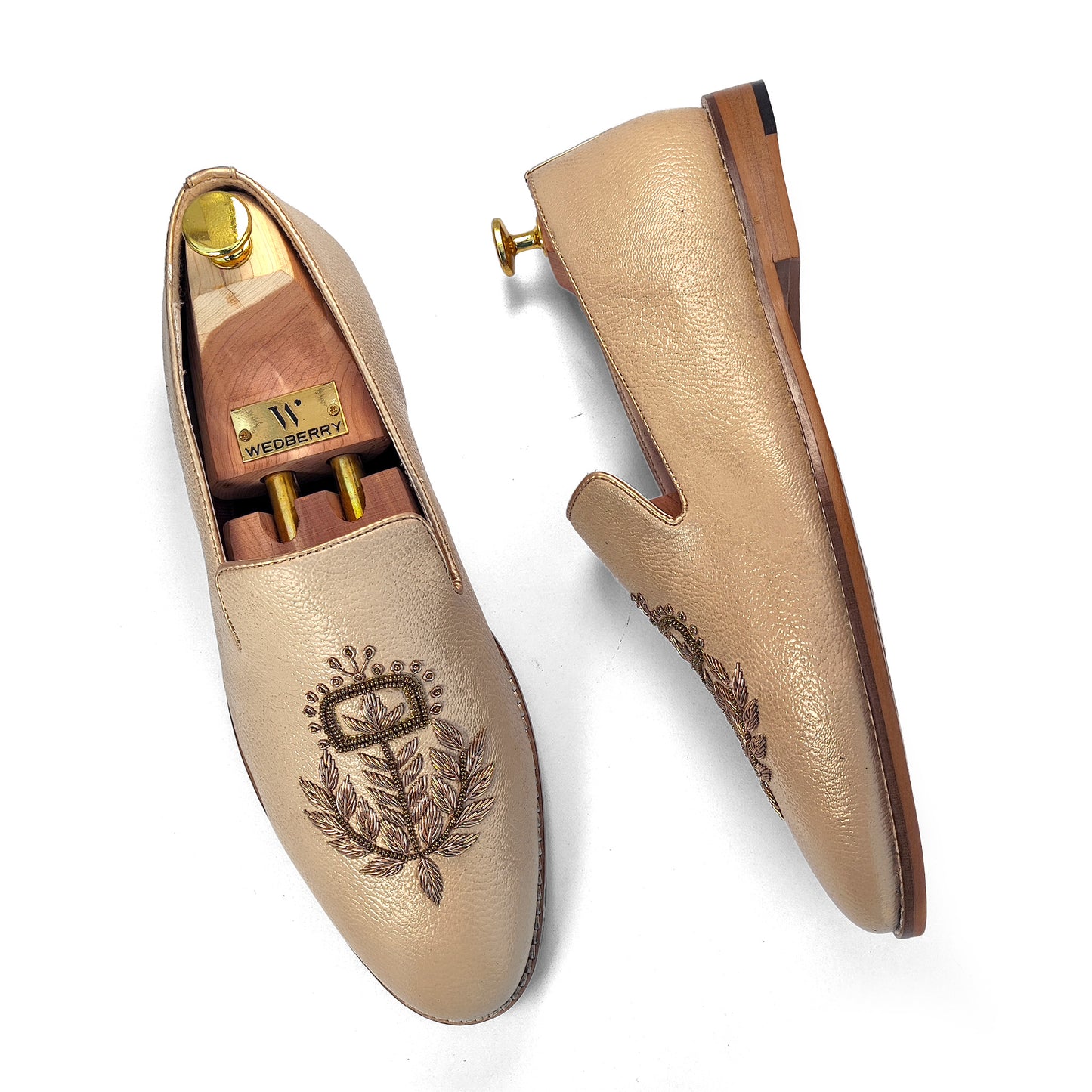 Beige Leather Style with Antique Gold Zardozi Handwork for Men