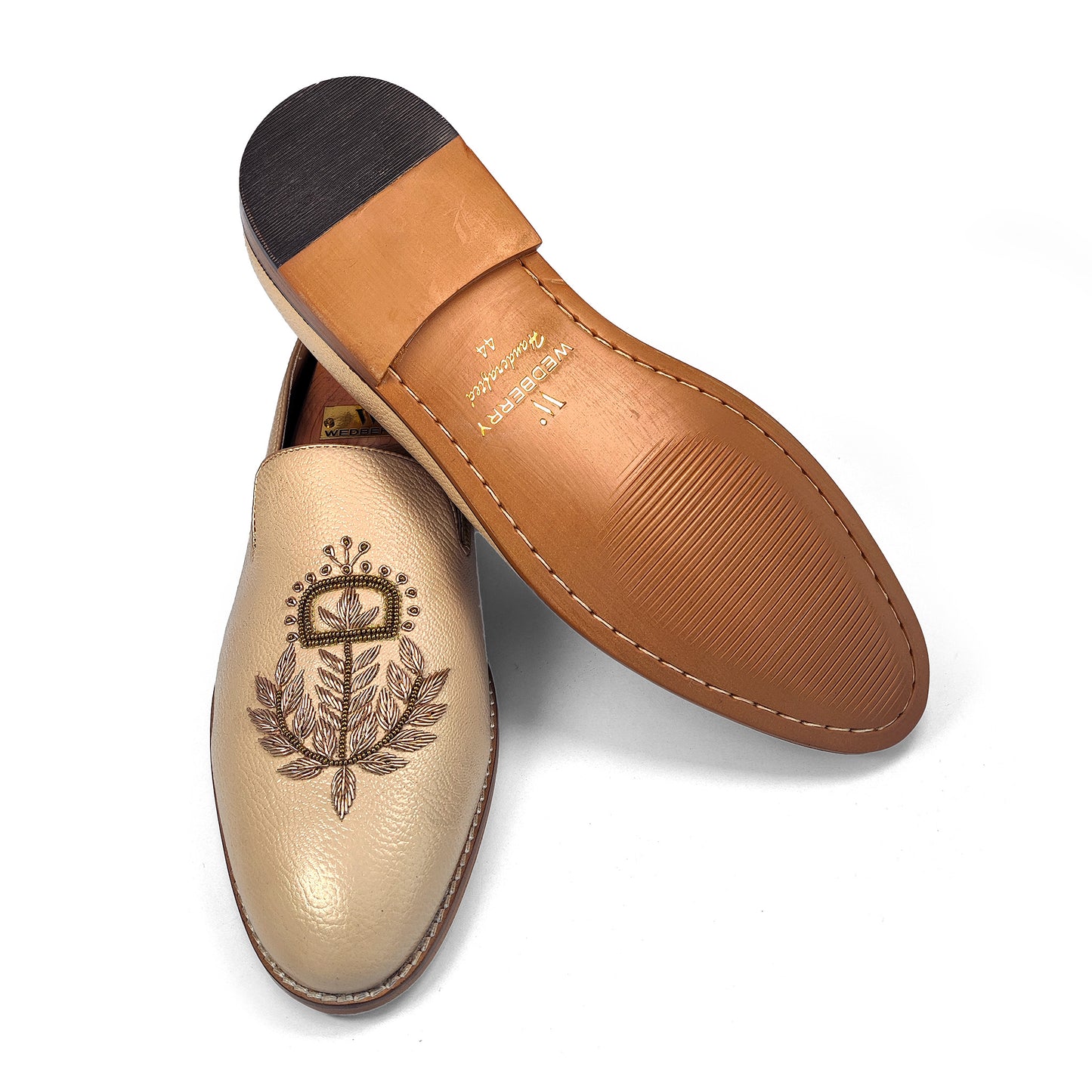 Beige Leather Style with Antique Gold Zardozi Handwork for Men