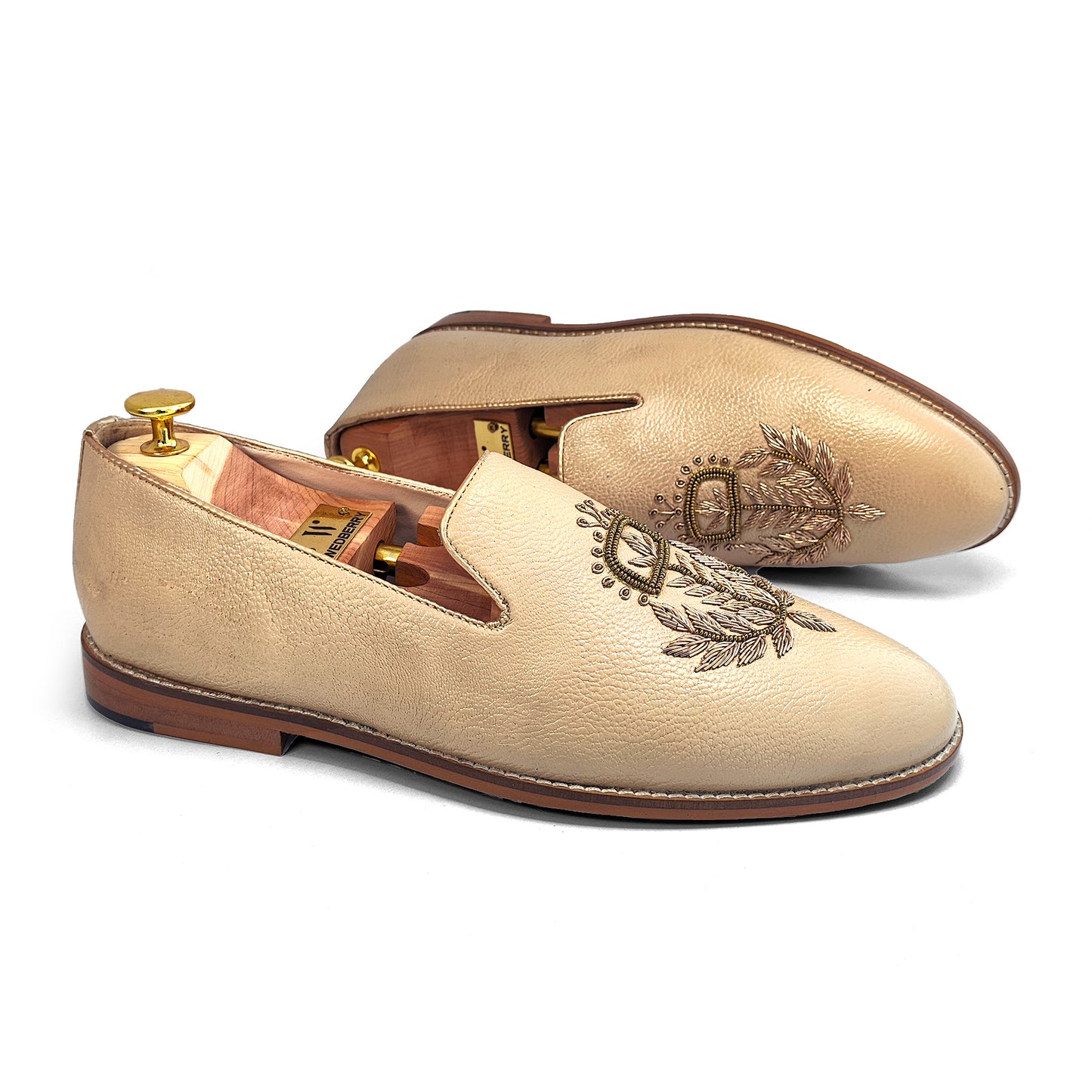 Beige Leather Style with Antique Gold Zardozi Handwork for Men